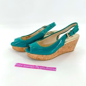 MICHAEL KORS Leather and Cork Platform Sandal 9 M